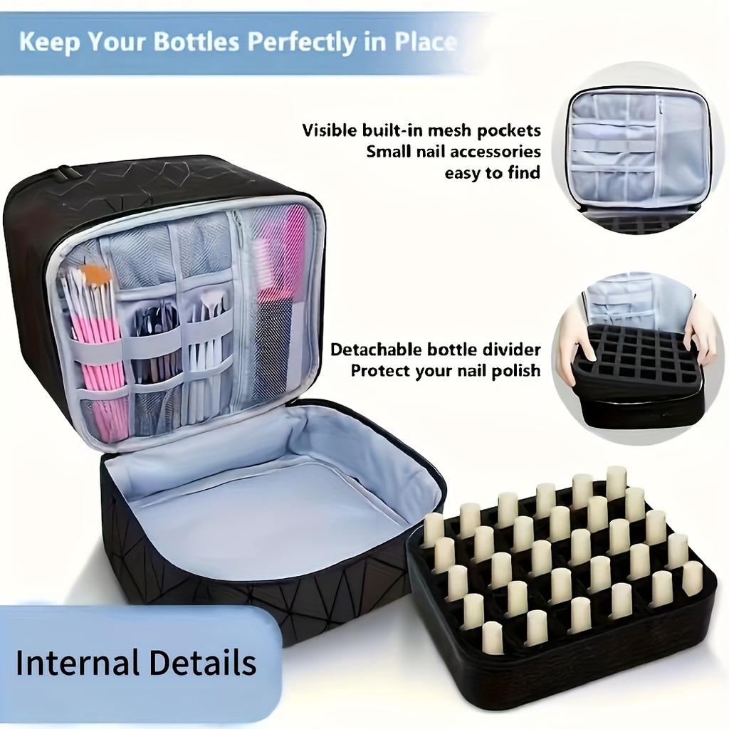 Nail Polish Organizer Box, Double-layer Nail Art Tool and Nail Dryer Box, Nail Polish Portable Box with Dividers
