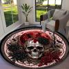 Gothic Rose Skull Rug Ideal for Reading Room, Multi-purpose Office Chair Sofa Carpet, Anti-slip Printed Home Round Rug