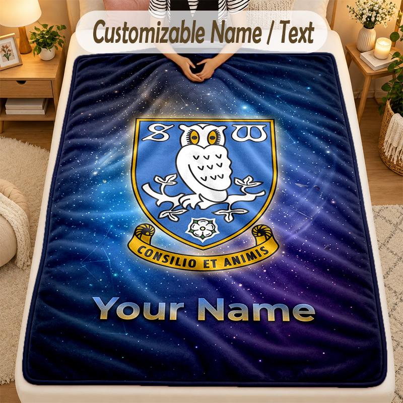 Flannel BlanketSheffield Wednesday FC Custom Name Text Personalized Soft Warm Throw Blanket Home Decor Gift