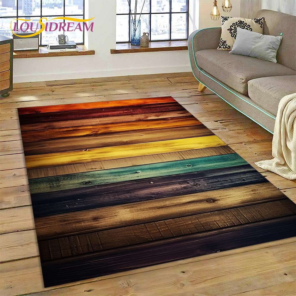 Alfombra Personalizada de Madera con Grano de Color 3D para Decoración de Sala de Estar y Dormitorio, Felpudo Antideslizante para Sofá Felpudo