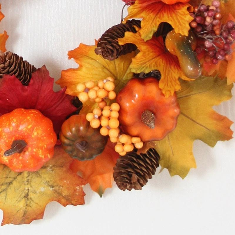 Fall Wreaths For Front Door Autumn Large Pumbkin Wreath With Berry Halloween Harvest Festival Wreaths Garland Gift For Friend