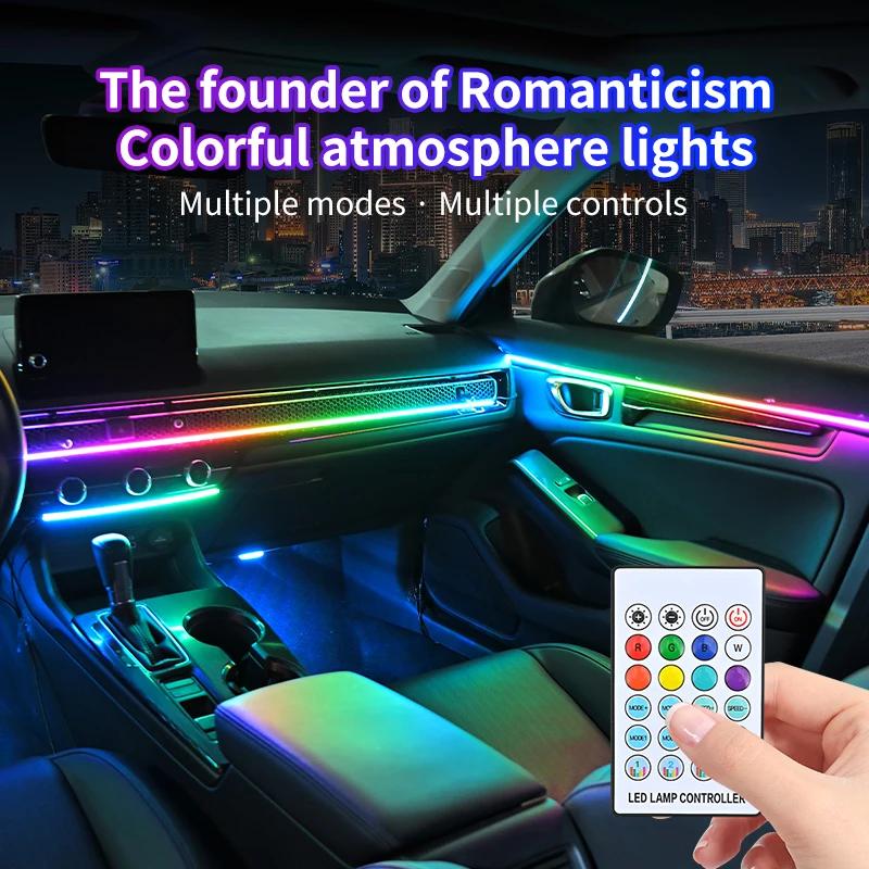 Universal 10-in-1 Car LED Interior Ambient Light Kit RGB Color Changing Acrylic Strip Lights with APP & Remote Control for Car