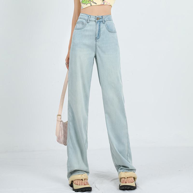 

Светлые летние джинсы широкого покроя для женщин из нового материала Tencel, с высокой талией, длиной до пола, облегающего прямого кроя. XL