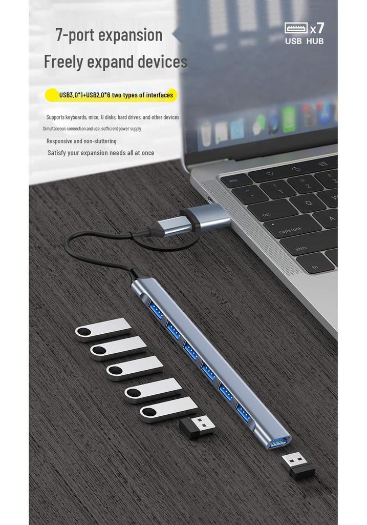 HUB 7-in-1 USB 3.0 Docking Station Multi-Port Expander for Computer and Laptop with TYPE-C