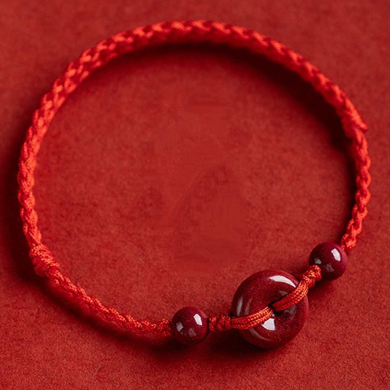 

Handmade Lucky Cinnabar Red Gold Color Ping Buckle Beads Natural Stone Lotus Bracelet for Women Bracelet Party Jewelry Gift