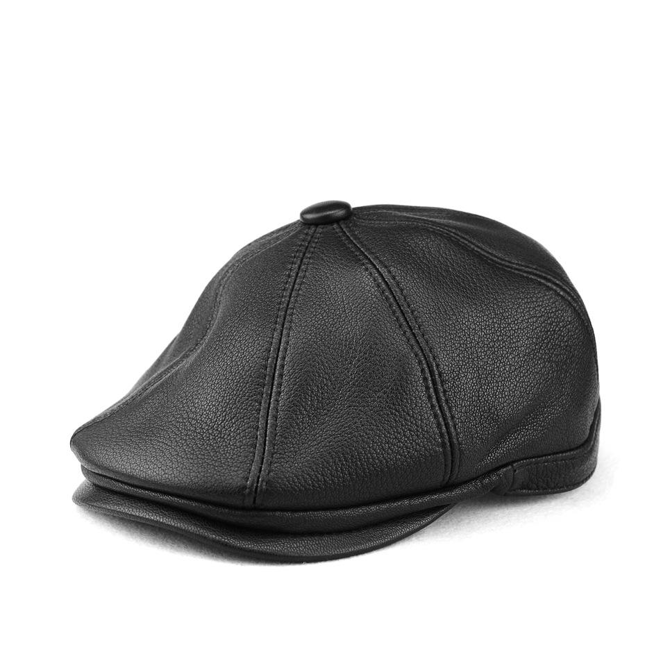 Men's Genuine Leather Retro Octagonal Beret – Autumn/Winter Cowhide Hat
