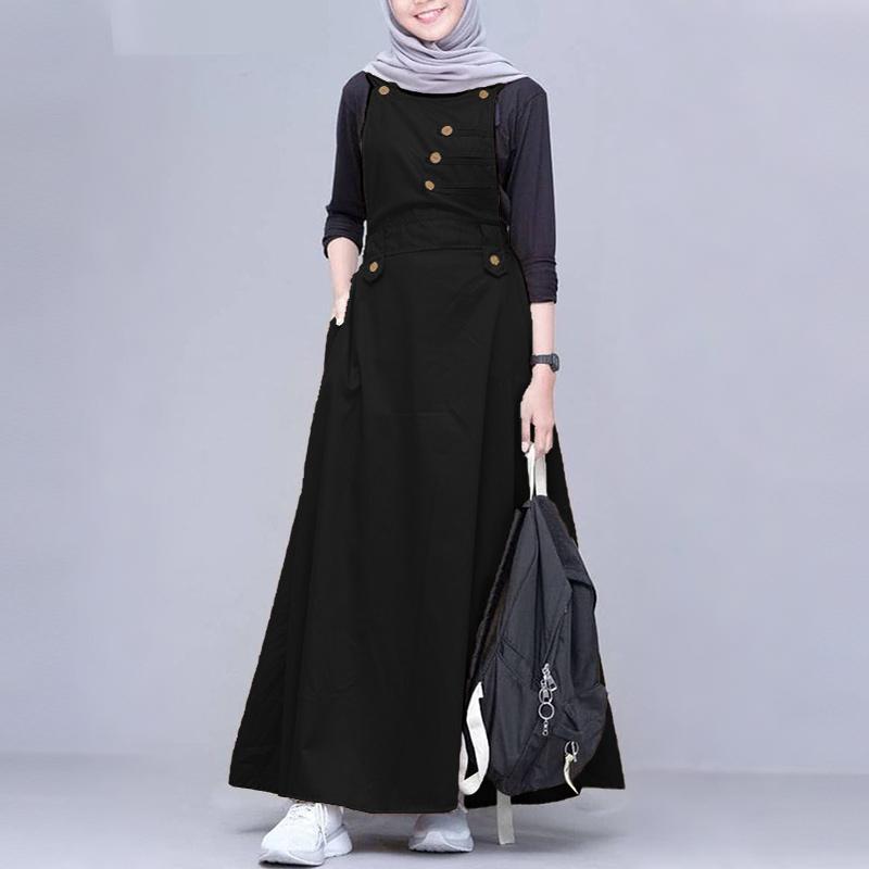 ZANZEA Women Casual Square Collar Loose Sleeveless Muslim Long Dress