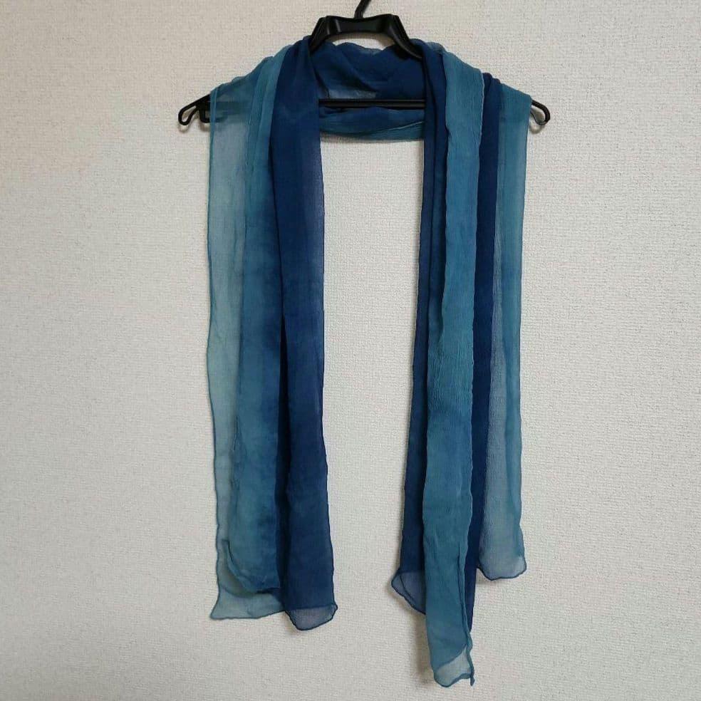 Used Indigo dyed silk shawl stole handmade