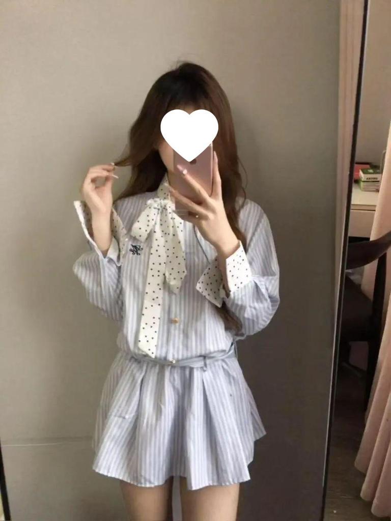 Women's Petite Striped Shirt Dress - Korean Style, Slimming Fit for Spring 2025