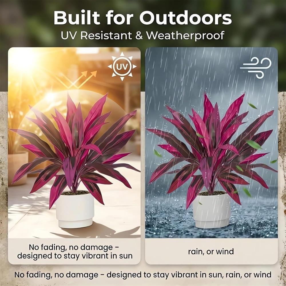Artificial Tropical Plants, UV Resistant, Large Simulated Plants, Outdoor Fake Boston Fern Bonsai (2, Purple)