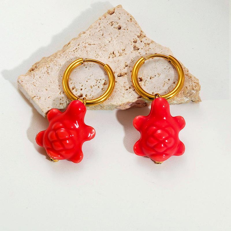 Ceramic Dopamine Fish Starfish Earrings For Women Colorful Vibrant Pendant Youthful Stainless Steel Jewelry Gift