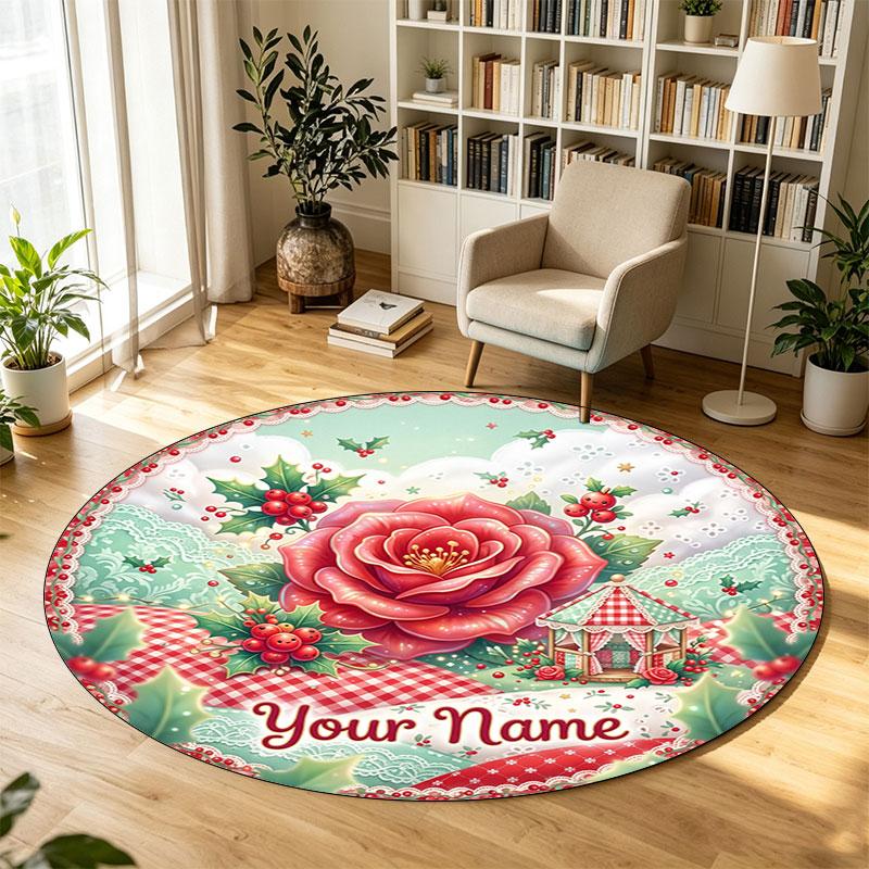 Fiori floreali (1133) Tappeto Circolare in Velluto di Cristallo Personalizzabile con Nome e Testo Tappeto Morbido Rotondo per Pavimento per Decorazione Soggiorno Camera da Letto