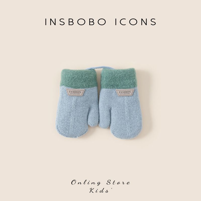 Insbobo Children s Gloves Girls Boys Western Style 2025 New Winter clothes Thick Warm Knitted Gloves Winter 4-8 years old Sky Blue