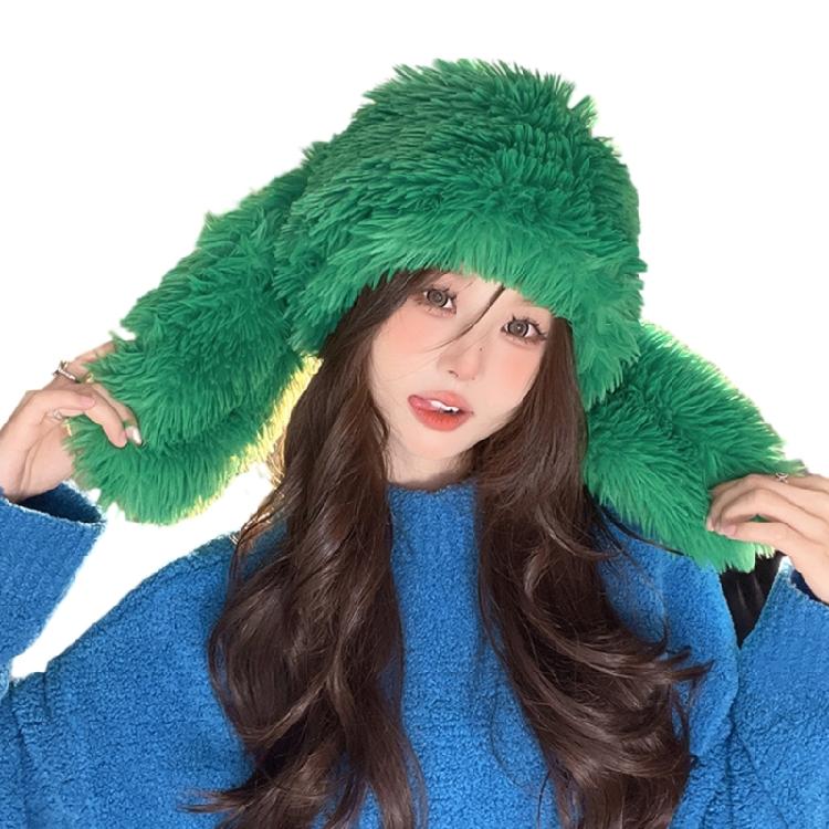 

Winter Rabbit Ear Hat for Teens Keep Warm Protecting Ear Hat Windproof Outdoor зелений