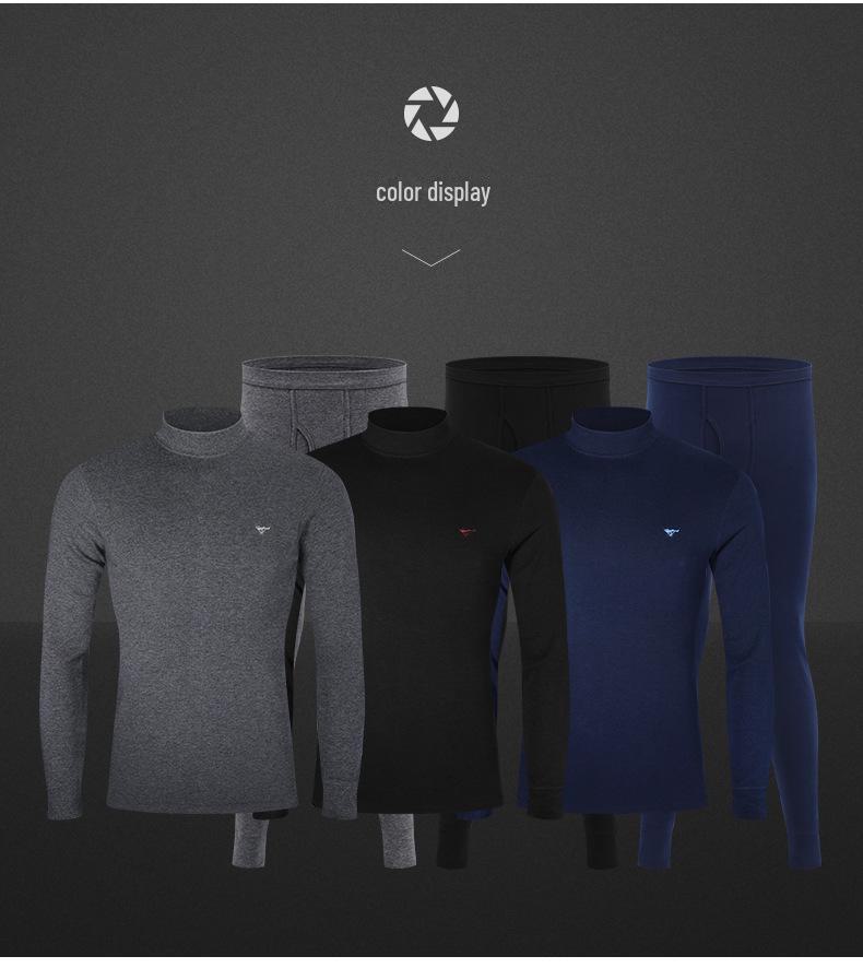 Septwolves Men's 100% Cotton Antibacterial Thermal Underwear Set - Mid-neck Top & Bottoms