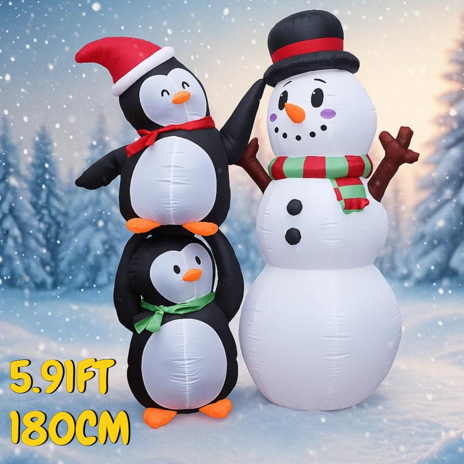 5.91FT Giant Inflatable Toy Snowman Penguin With LED Light Xmas Decoration for Yard Christmas Supplie Home Ornament Holiday Gift