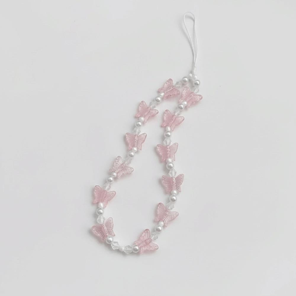 Anti-Lost Design Phone Chain Strap Plastic Pearl Beads Butterfly Phone Charm For All Phone Case