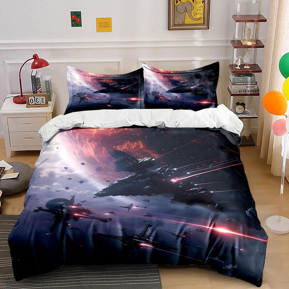 Spaceship battle with planet. Bedding sets Duvet cover sets Duvet covers Pillowcases(1 * Duvet Cover 2 * Pillowcases without duvet insert) 135x200cm