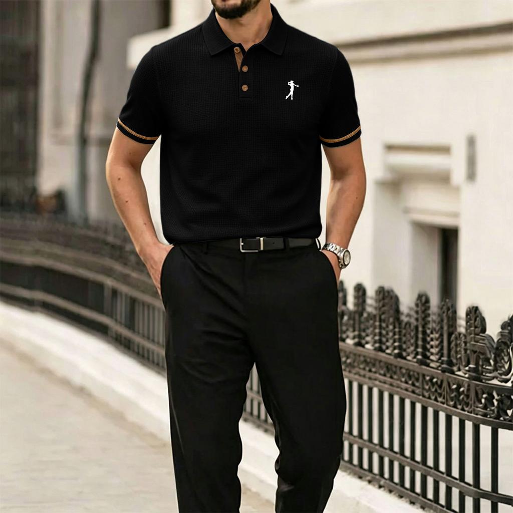 Men Mesh Ice Silk Short Sleeve Polo Shirt with Shirt Collar Button Closure and Embroidered for Summer Casual Wear