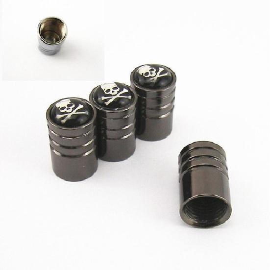 4 Pcs Black Skull Head Cross Bone  Car Wheel Air Dust Cover For Off-Road SUV