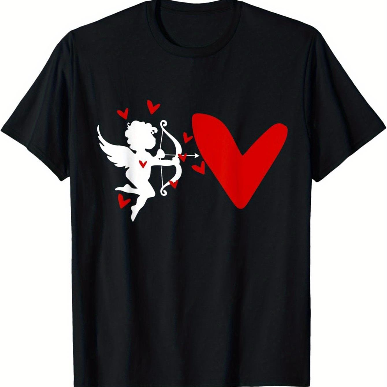 

Cupid Arrow Heart Graphic T-Shirt Men Short Sleeve Cotton Casual Daily Tee 4XL