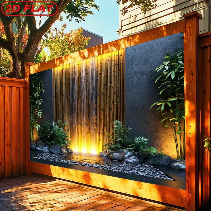 2D Modern Bamboo Water Feature Backdrop Photography Background Banner