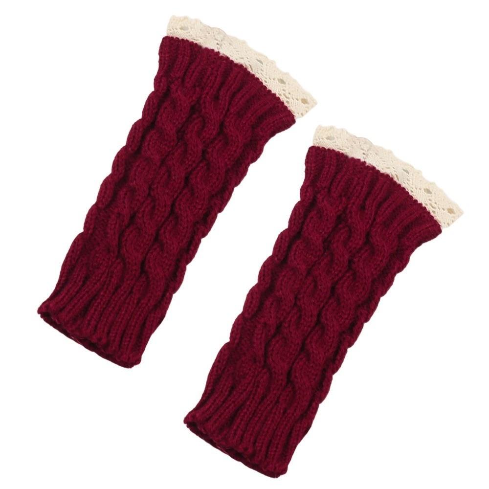 Lace Trim Fingerless Mittens Thicken Women Knitted Gloves Fashion Wrist Mittens  Writting Friendly