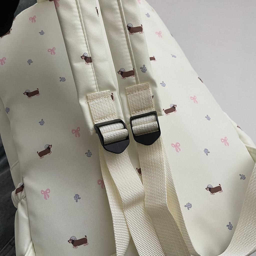 New cute Japanese puppy backpack for girls; floral rucksack for middle and high school students