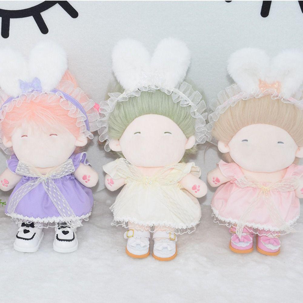 Changing Dressing Game Lace Dress Suit Plush Rabbit Ear Headsress  10CM/20CM Doll