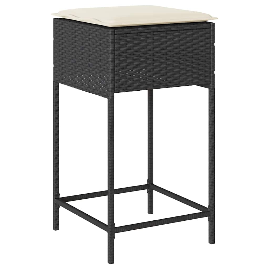 3 Piece Outdoor Bar Set with Cushions Black PE Rattan