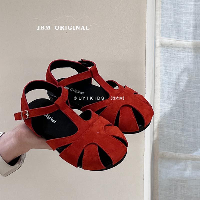 

2025 summer new children s French retro Mori bag head woven sandals girls dopamine hollow princess shoes 34 inner length 21.5CM бордовый