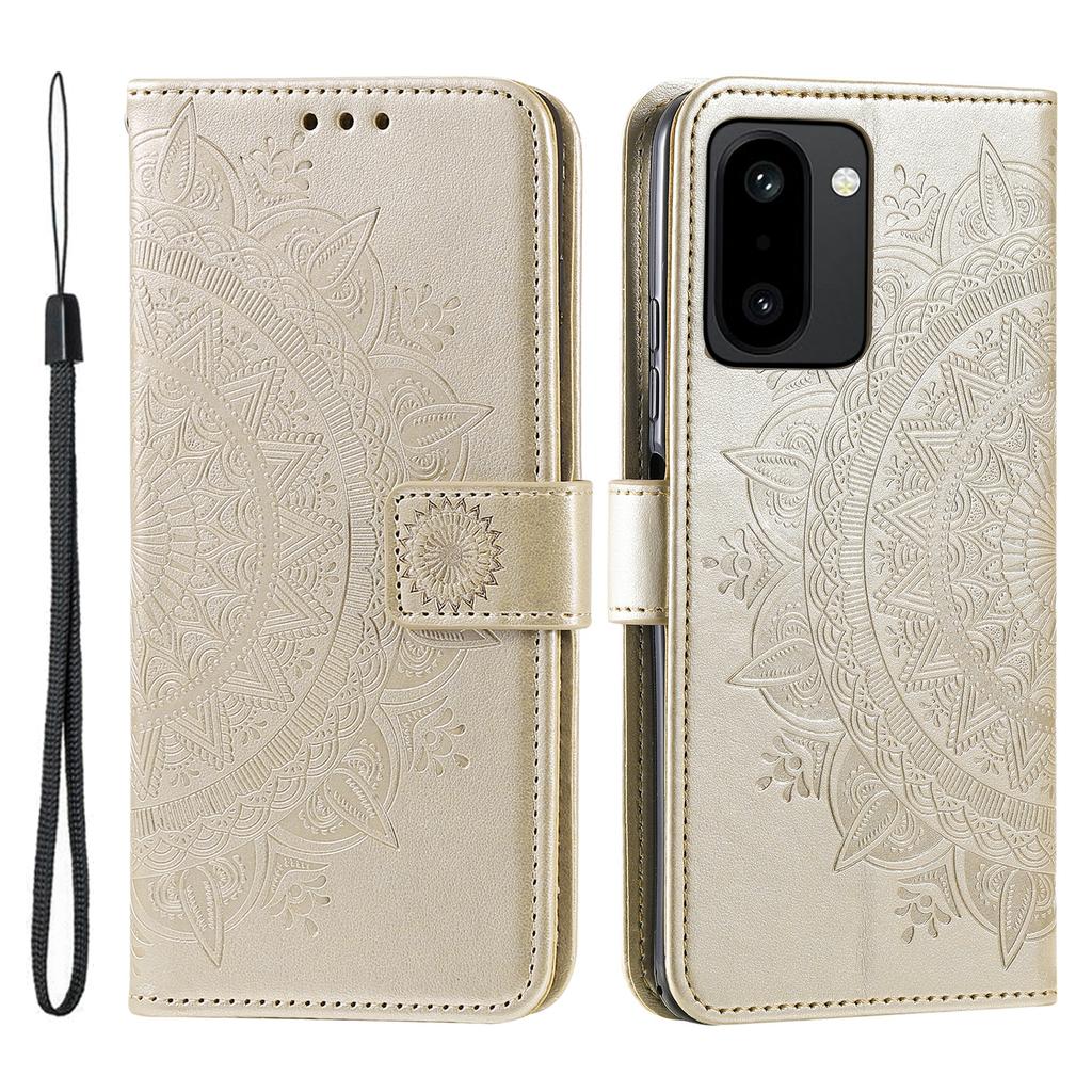 For OnePlus 15R 5G Stand Case Imprinted Totem PU Leather Wallet Phone Cover with Wrist Strap