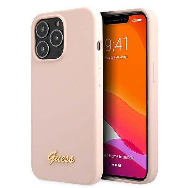 Guess Guhmp13Xlslmglp Iphone 13 Pro Max6,7 Jasnoróżowy/Light Pink Hardcase Silicone Script Gold Logo Magsafe