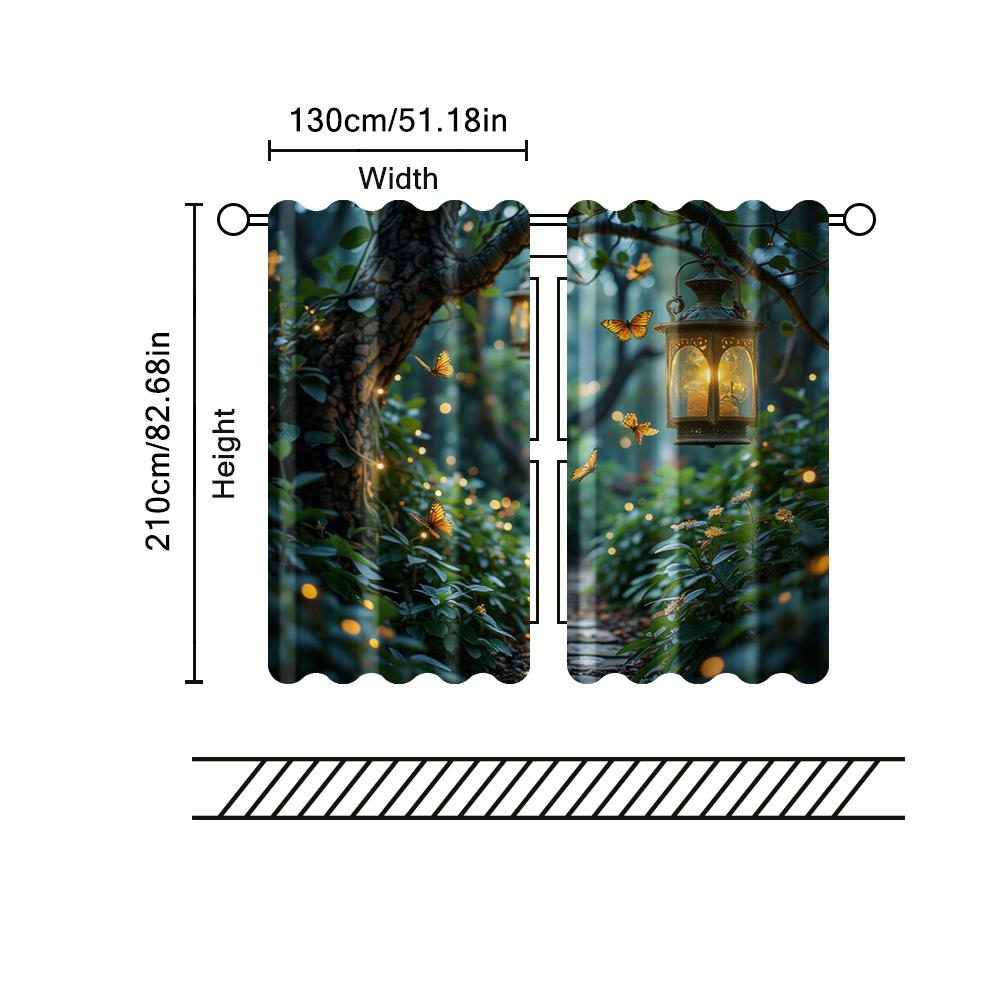 Set Of 2 Filtering Curtains Excluding Rods Non Movable Without Batteries Enchanted Forest Butterfly Use Bedrooms Curtain For Sleeping Area Made