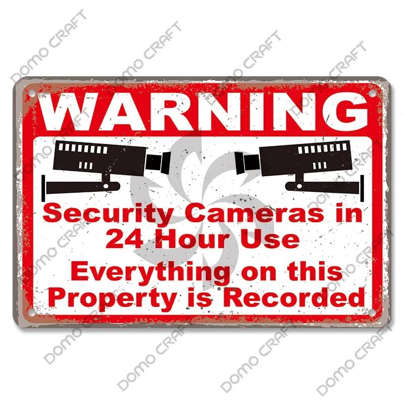 Warning CCTV Tin Signs Metal Plaque Notice  Hour Security Camera Vintage Poster Metal Plate Wall Decor for Mall Shop Bar Home
