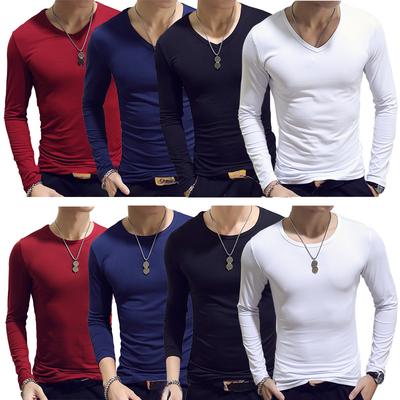 Spring and Autumn Men's T-shirt Long-sleeved Slim-fit Multicolor Net Color Round Neck Pullover Men's Bottoming Shirt