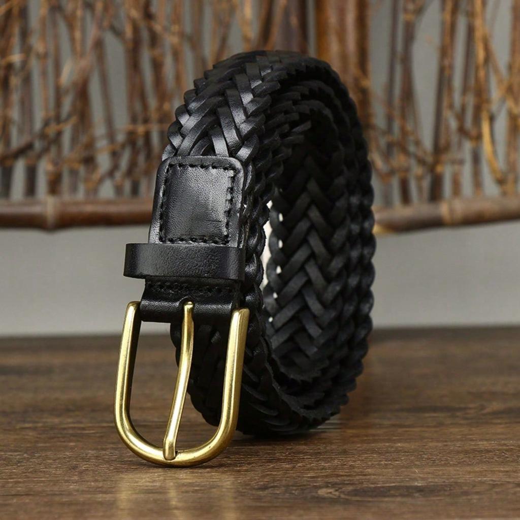 Wide waistband, genuine leather woven belt, top layer cowhide, handmade weaving, needle buckle, couple's casual versatile pants belt