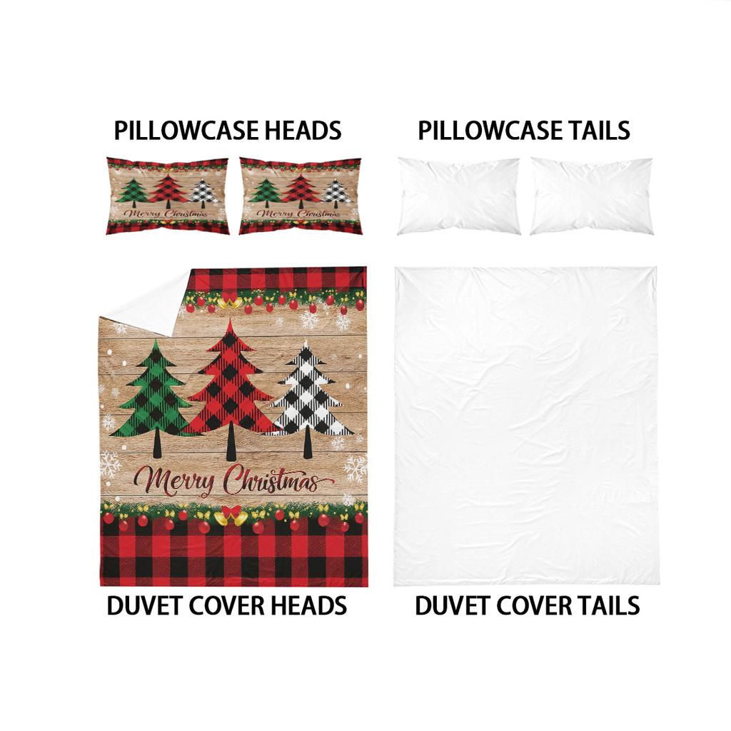 3pcs Checkered Christmas Tree Print Coreless Duvet Cover Set Multiple Sizes Bedrooms Dormitories Comfortable Machine Washable
