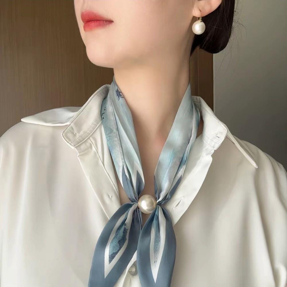 Magnetic Pearl Buckle Satin Neck Scarf No Tie Choker Scarf Elegant Decorative Silk Scarf  Summer