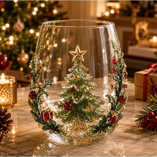 Bemalter Weihnachtlicher Hochborosilikatglasbecher 300ml Weihnachtsmann Schneemann Trinkglas Weihnachtsgeschenk Christmas tree cup