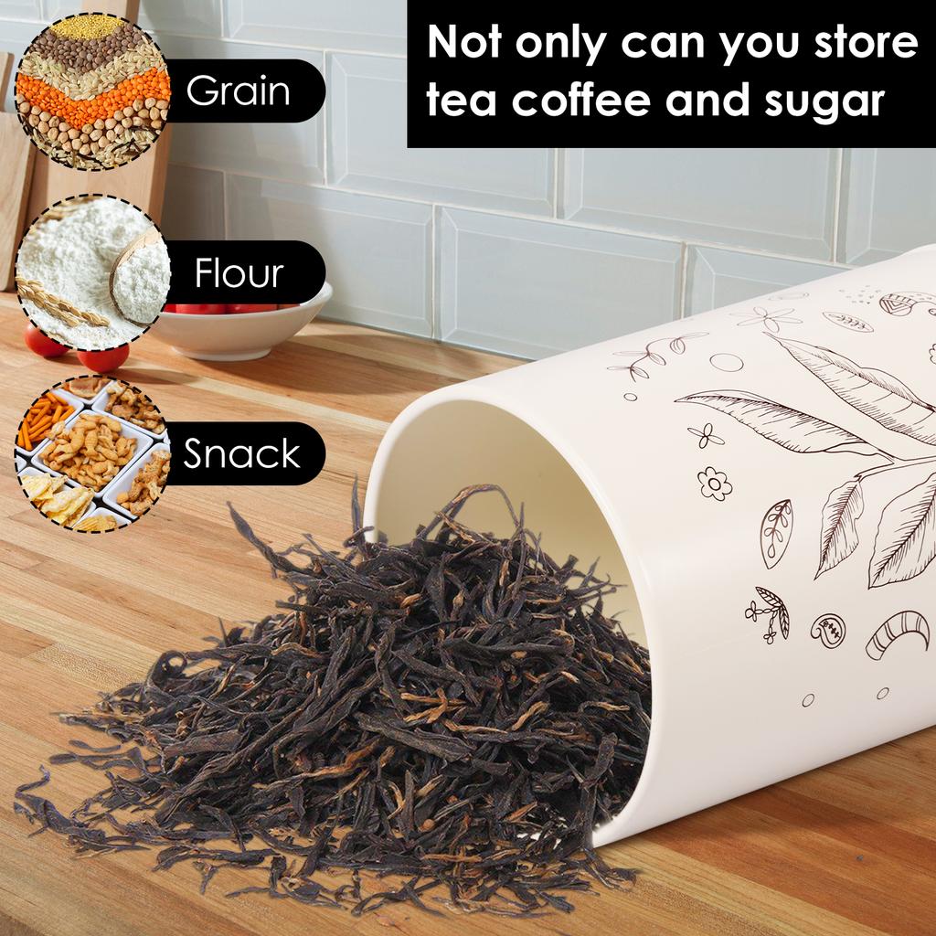 3Pcs Vintage Print Metal Canister Set with Airtight Wood Lids Sugar Tea Coffee Storage Containers Jar for Counter Dining Room