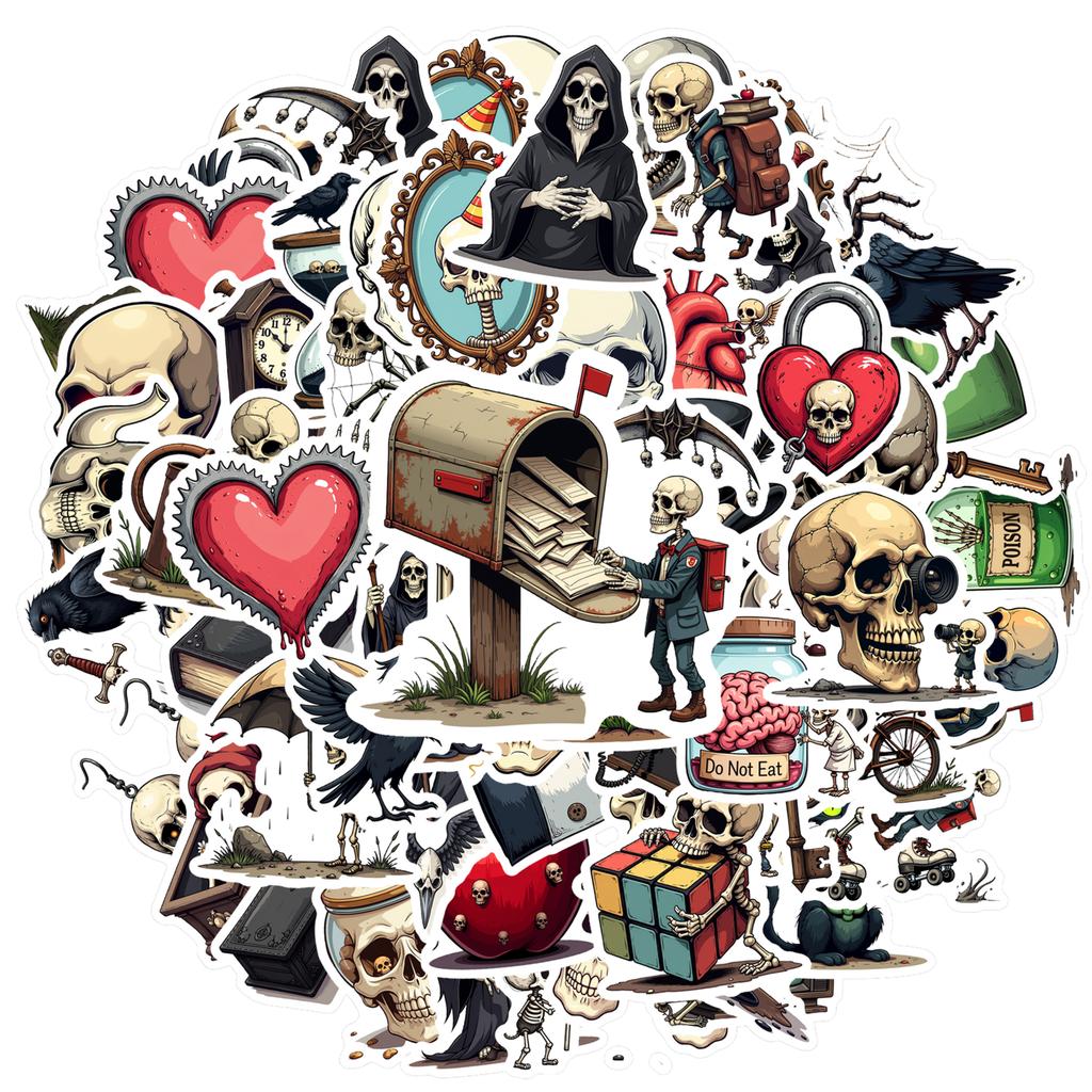 35-100pcs Gothic Skull Stickers Packs Waterproof Diy Skateboard Luggage Laptop Guitar Cool Sticker Decor Gift