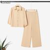 ZANZEA Women Long Sleeve Blouse and Pants Casual Two Piece Suit Sets