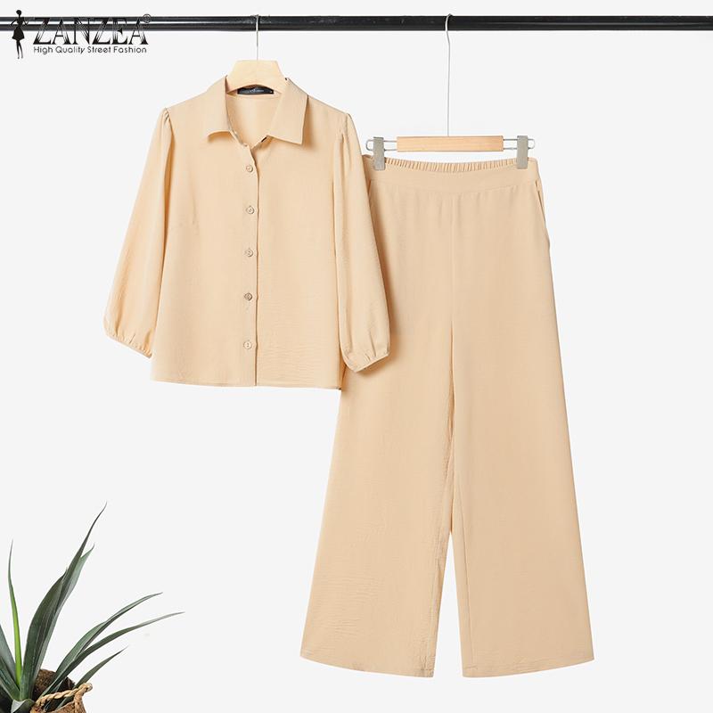 ZANZEA Women Long Sleeve Blouse and Pants Casual Two Piece Suit Sets