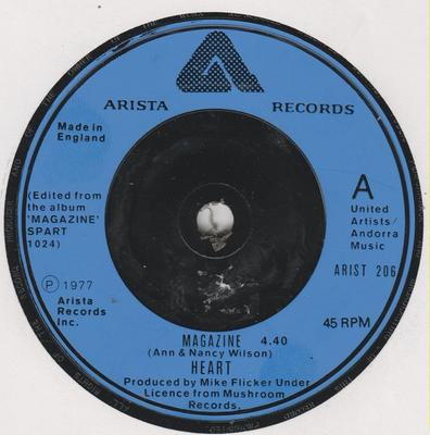 7inch Record HEART  Magazine ARIST206 ARISTA 1978 UK Rock Used