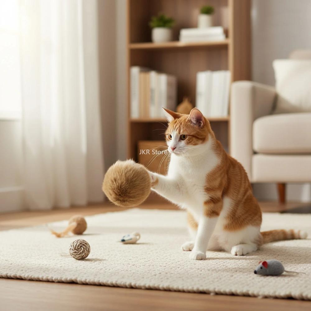 3/5/10PCS Rabbit Fur Ball Cat Toy 8cm Plush Catnip Interactive Chase Ball for Indoor Kitten Exercise Pet Accessories Daily Use