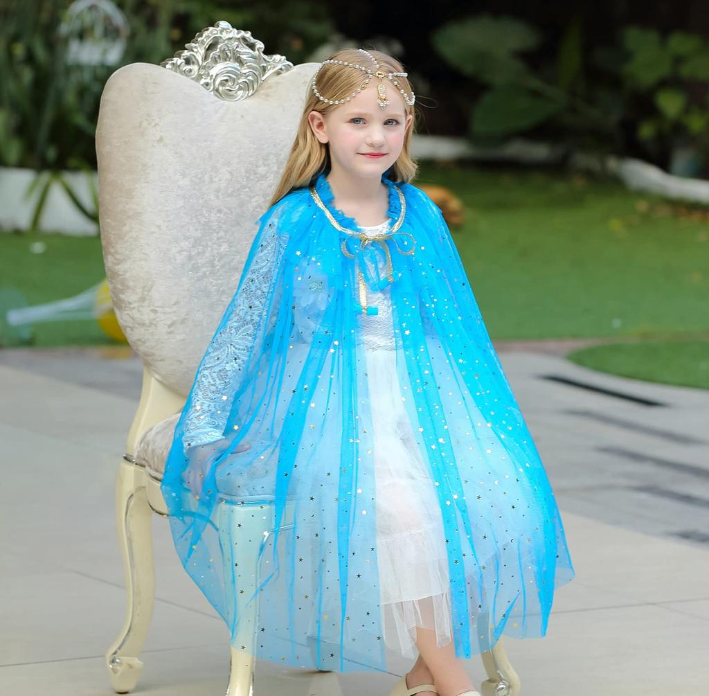 Panegy Frozen Elsa Hooded Cape for Girls, Perfect for Halloween, Cosplay, Princess Events, Parties, Disney, and Christmas. Size M.