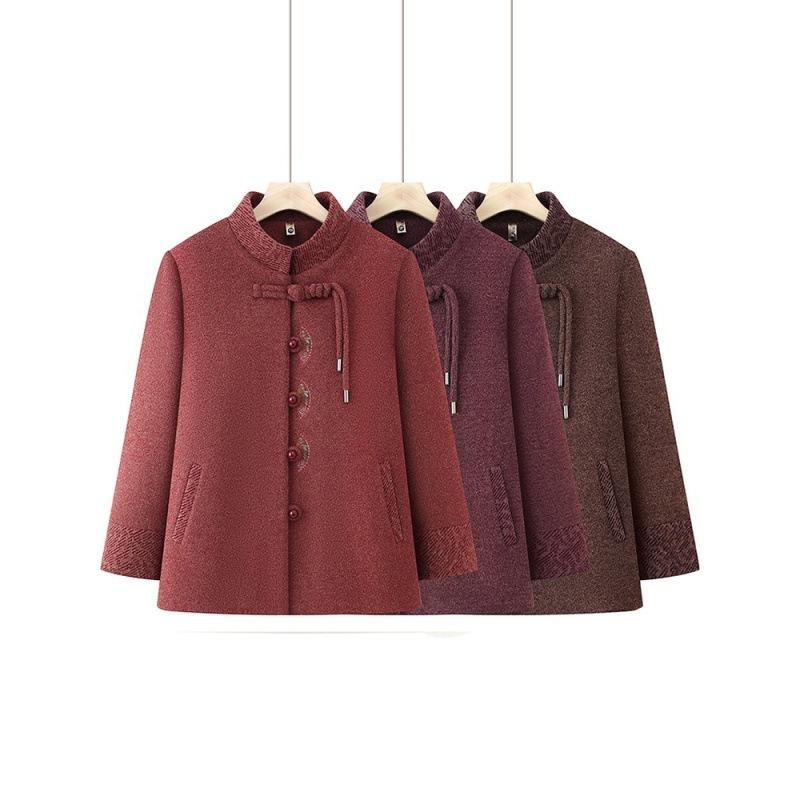Winter Woolen Coat Women's Chinese Style Plush Old Lady Thickened Clothes