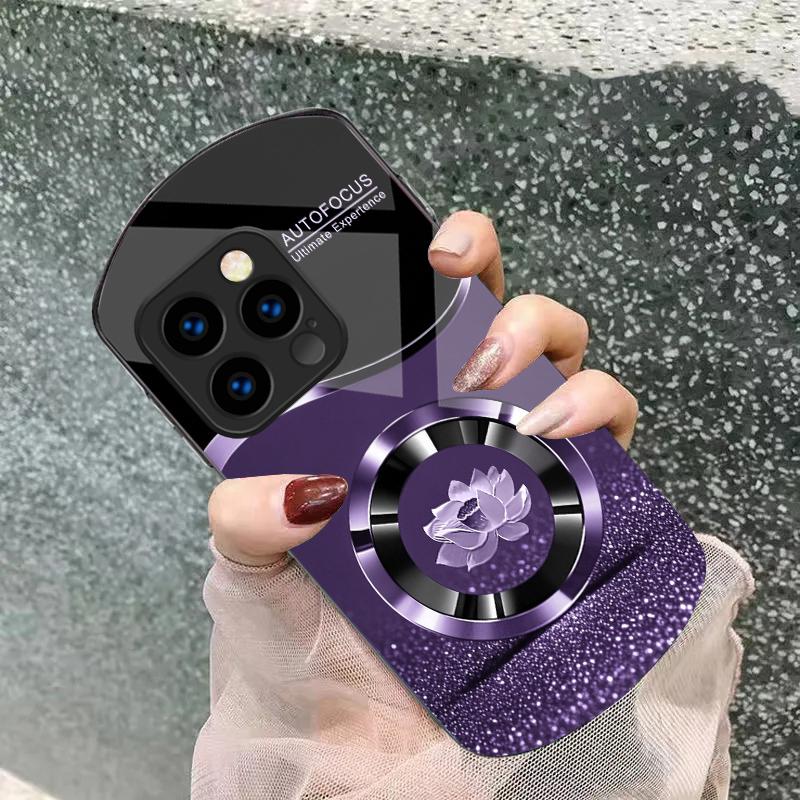 Circle Lotus Golden Dot For iPhone 16 15 14 13 Plus 12 mini 11 Pro Max XR Xs X 7 8 6 6S 22 Elliptical Tempered Glass Phone Case