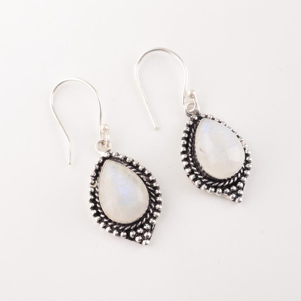 Kamień księżycowy tęczowy Srebro Sterling 925 Ręcznie robiona biżuteria Kolczyki 1,6" EE-164-30